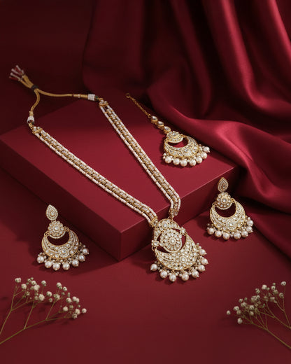 Pearl Travini Premium Long Necklace With Earring & Teeka