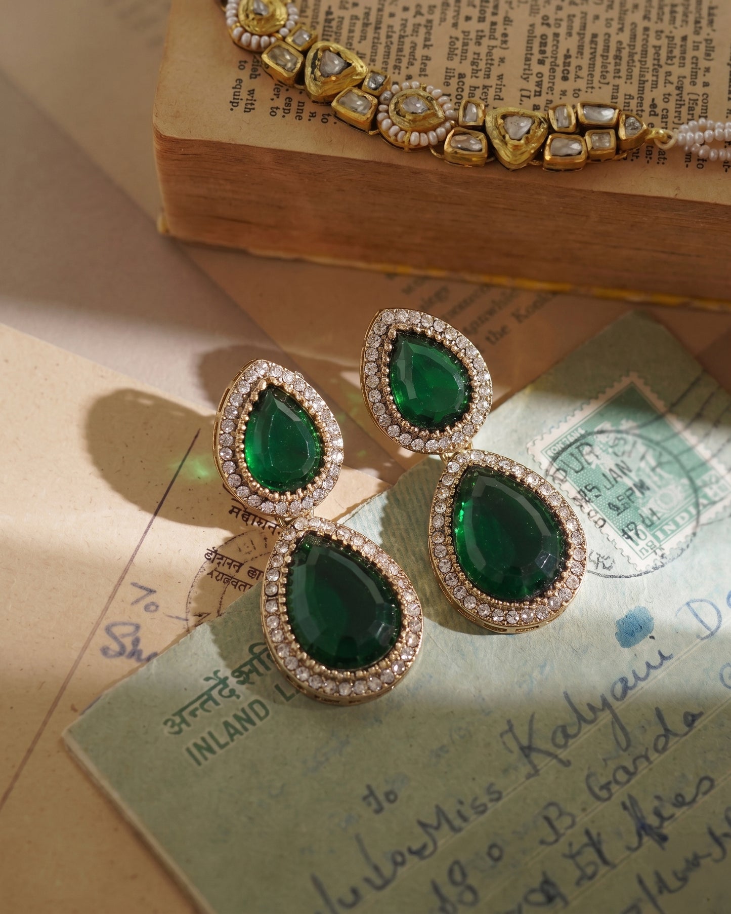 Green Ishmrita Premium Designer Zircone Polki Dupe Earring