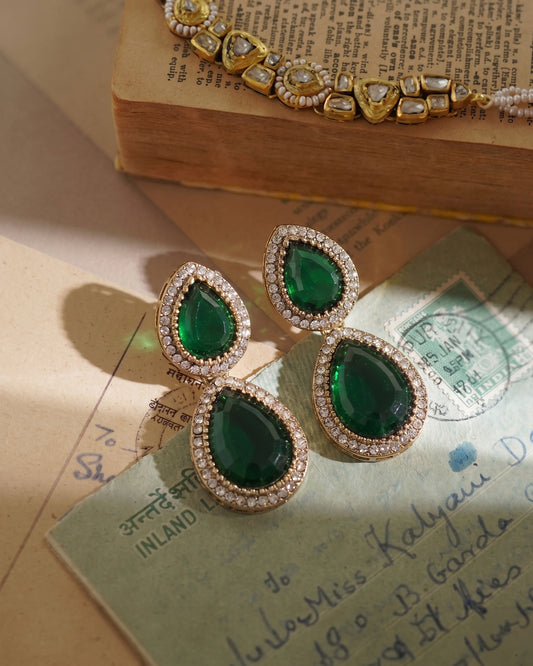 Green Ishmrita Premium Designer Zircone Polki Dupe Earring