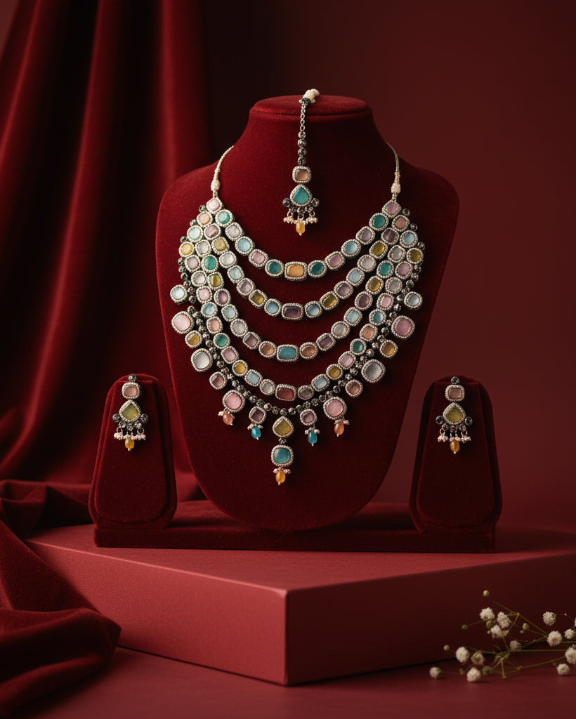 Multi Parineeti Wedding Necklace Set - Black