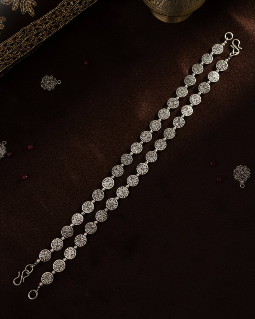 Silver Samarth Oxidised Anklet - 2 Pair