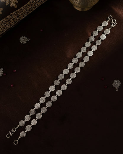 Silver Samarth Oxidised Anklet - 2 Pair