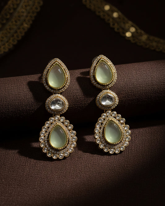 Olive Amani Premium Designer Zircone Polki Dupe Earring