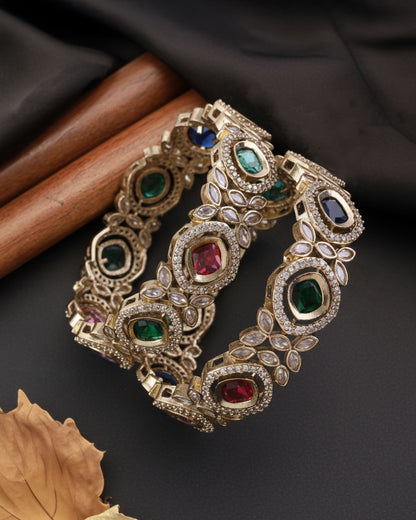 Raunav Victorian Polki Bangle - Pair