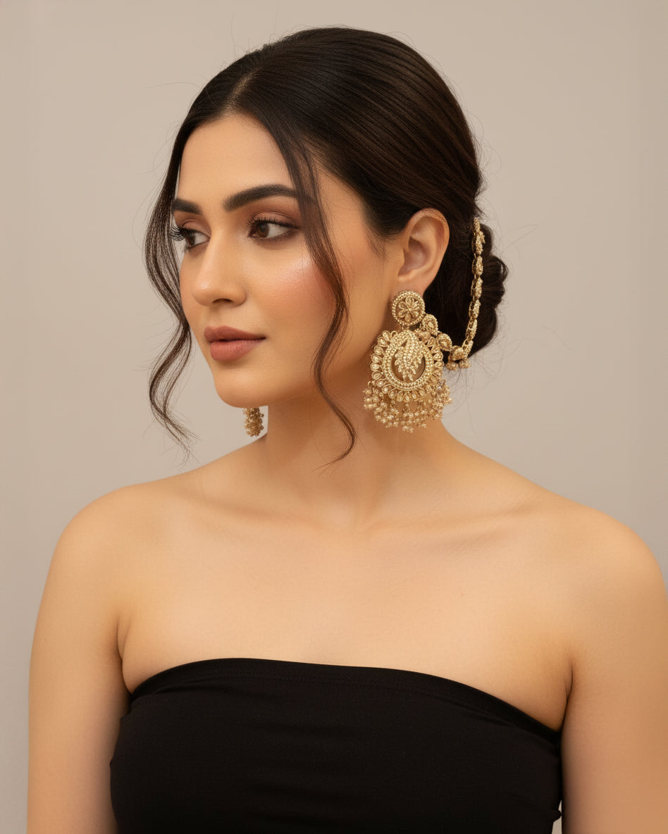 Golden Arajashree Bahubali Chandbali with Sahara