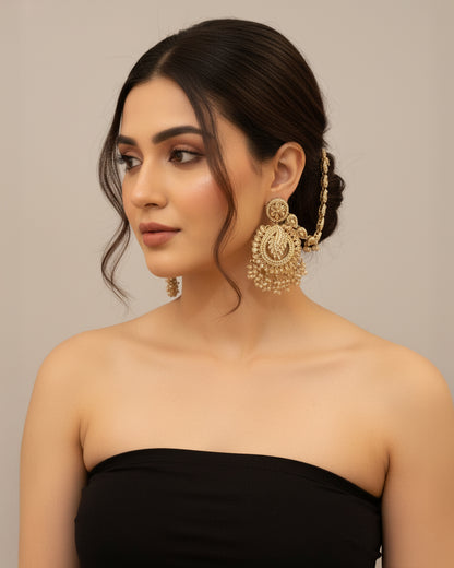 Golden Arajashree Bahubali Chandbali with Sahara