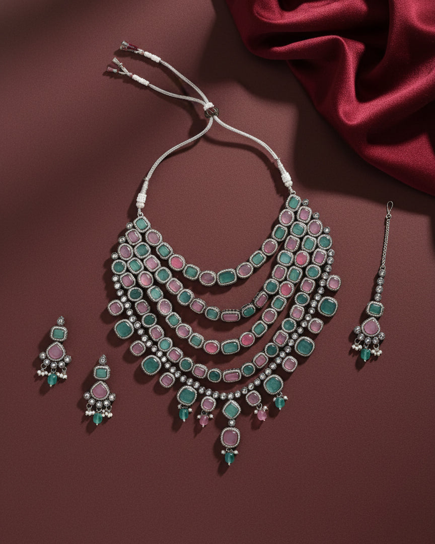 Pastel Parineeti Wedding Necklace Set - Black