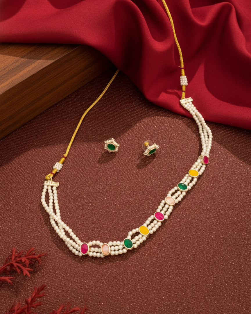 Phool Multi Colored Pearl Choker With Stud