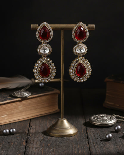 Red Amani Premium Designer Zircone Polki Dupe Earring