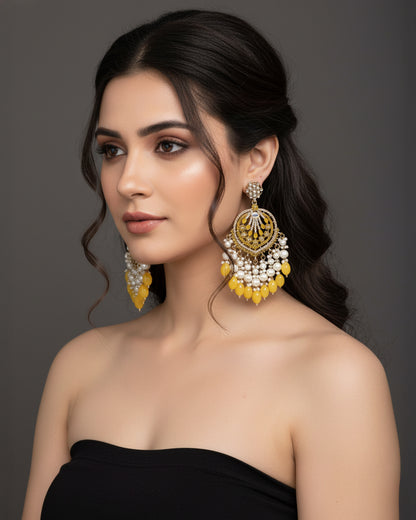 Yellow Ishmeet Designer Jadau Pakistani Chandbali