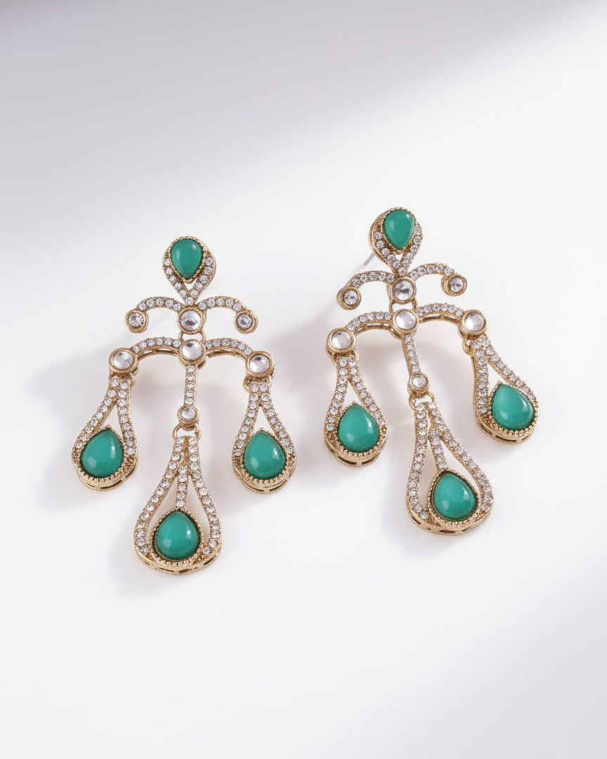 Sage Green Urvi Premium Designer Zircone Earring