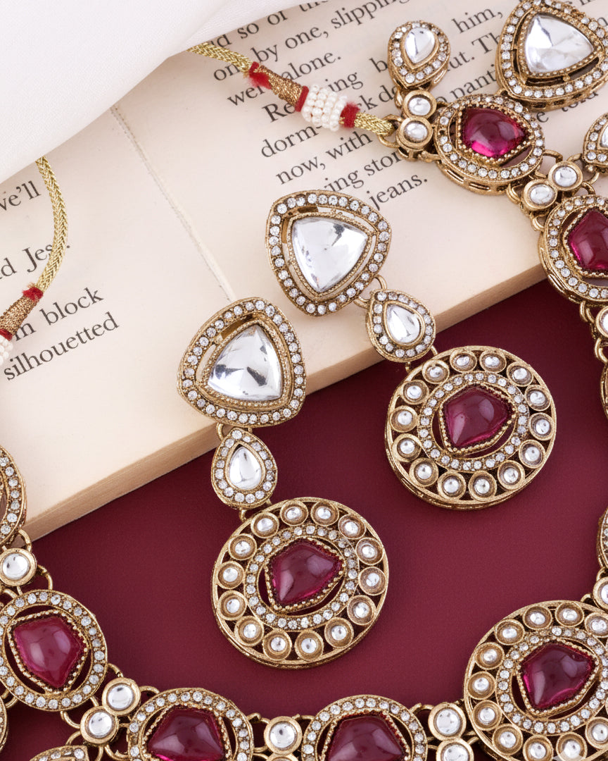 Onion Kavita Premium Polki Dupe Necklace with Earring and Teeka