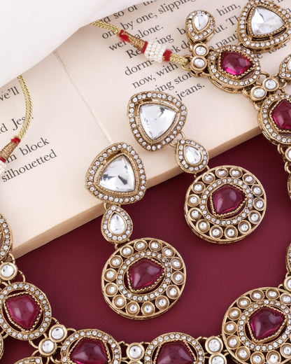 Onion Kavita Premium Polki Dupe Necklace with Earring and Teeka