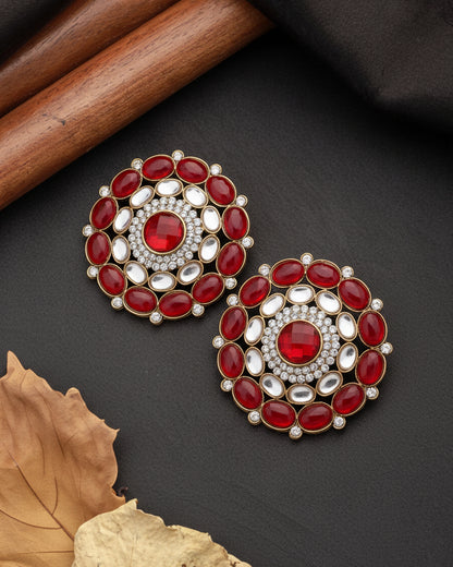 Red Prashna Kundan Stud