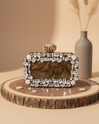 Olive Brown Sergei Emblished Resin Clutch