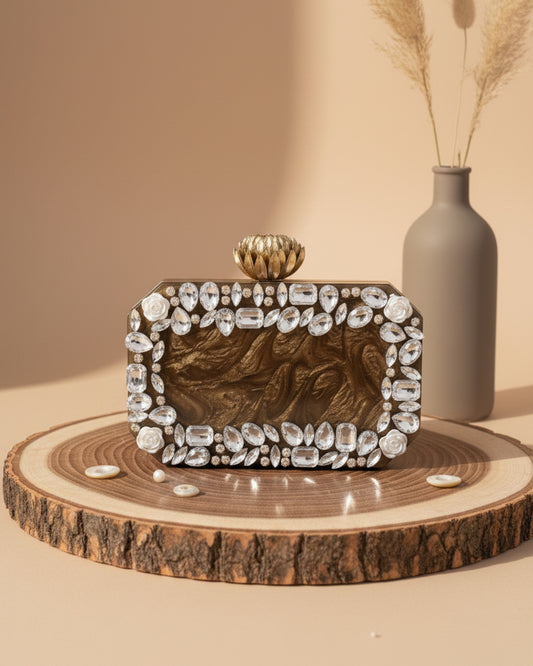 Olive Brown Sergei Emblished Resin Clutch