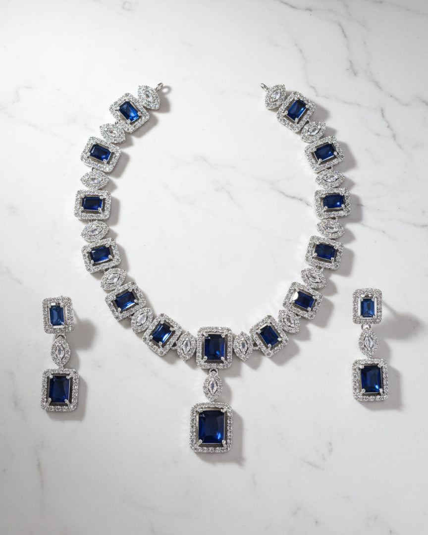Blue Fiona AD Necklace Set with Earrings