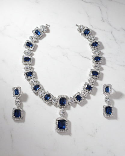 Blue Fiona AD Necklace Set with Earrings