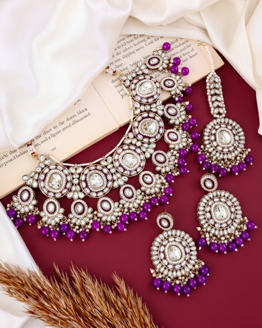 Purple Vyanika Necklace Earring with Teeka