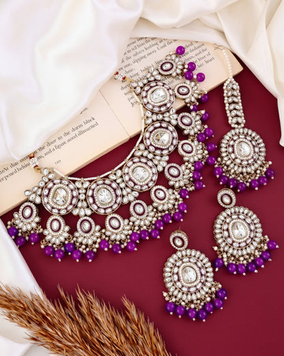 Purple Vyanika Necklace Earring with Teeka
