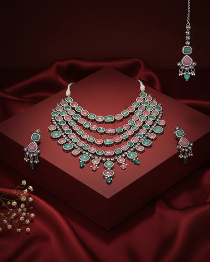 Pastel Parineeti Wedding Necklace Set - Black