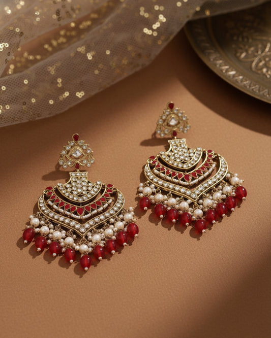 Red Barkha Chandbali