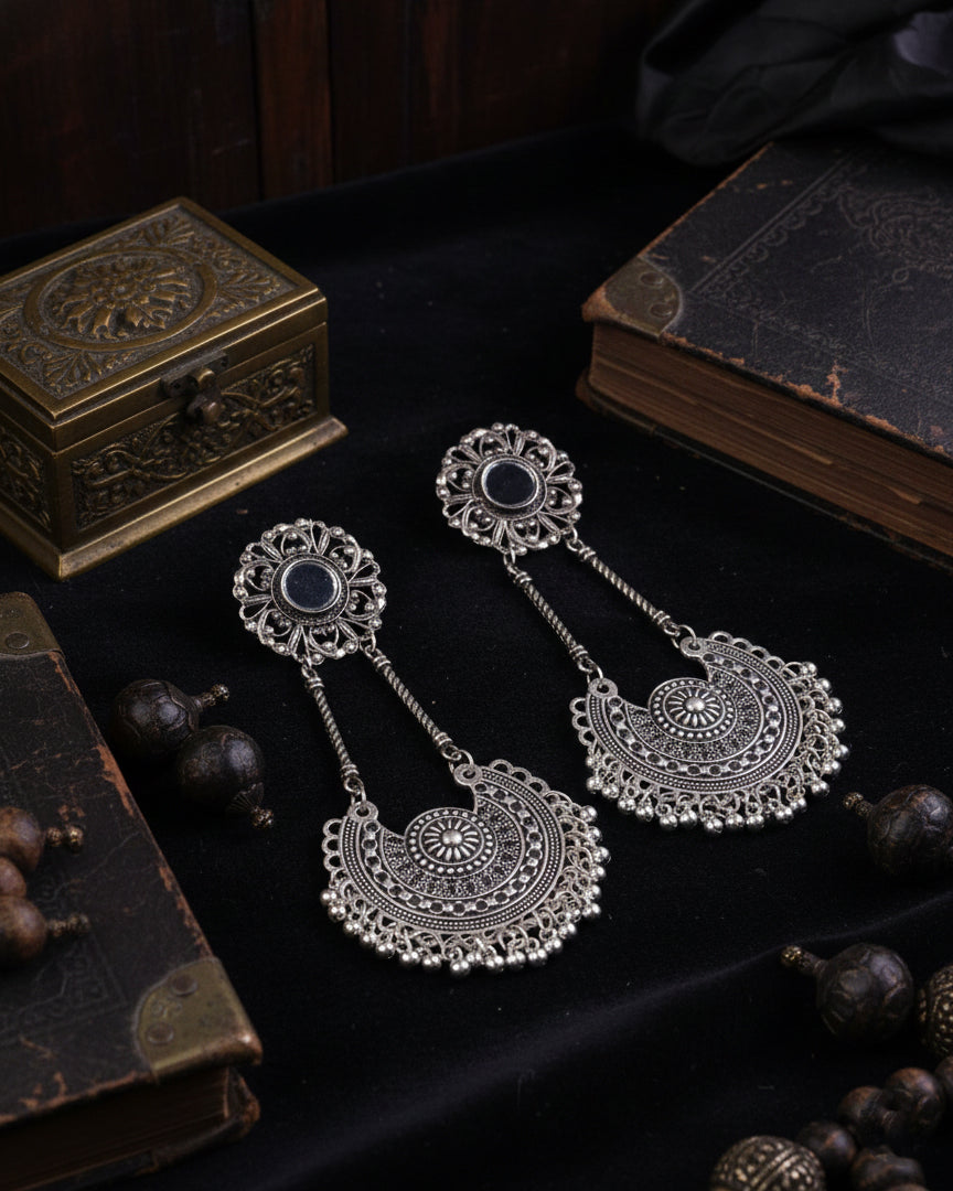 Silver Chirag Oxidised Jhumka Earrings