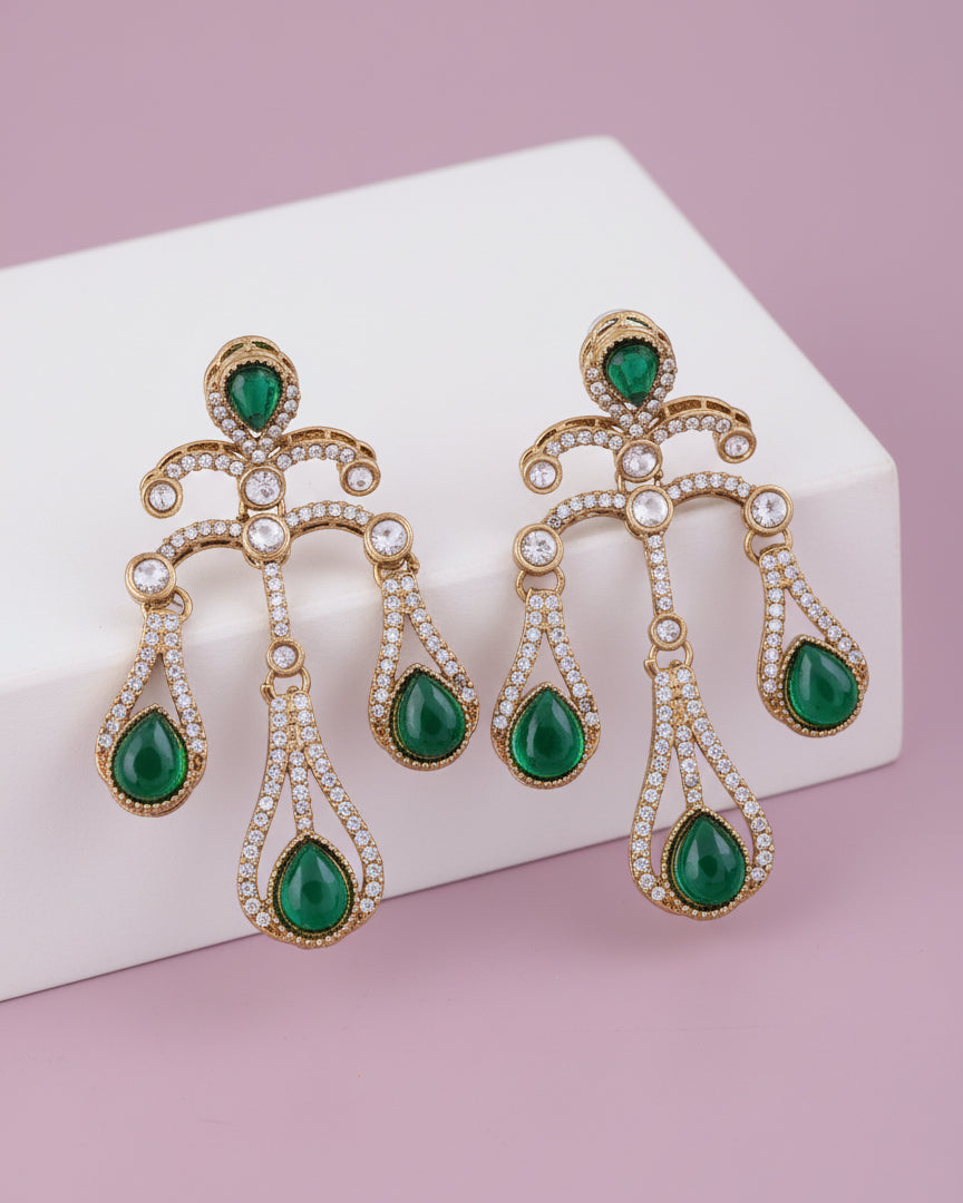 Green Urvi Premium Designer Zircone Earring