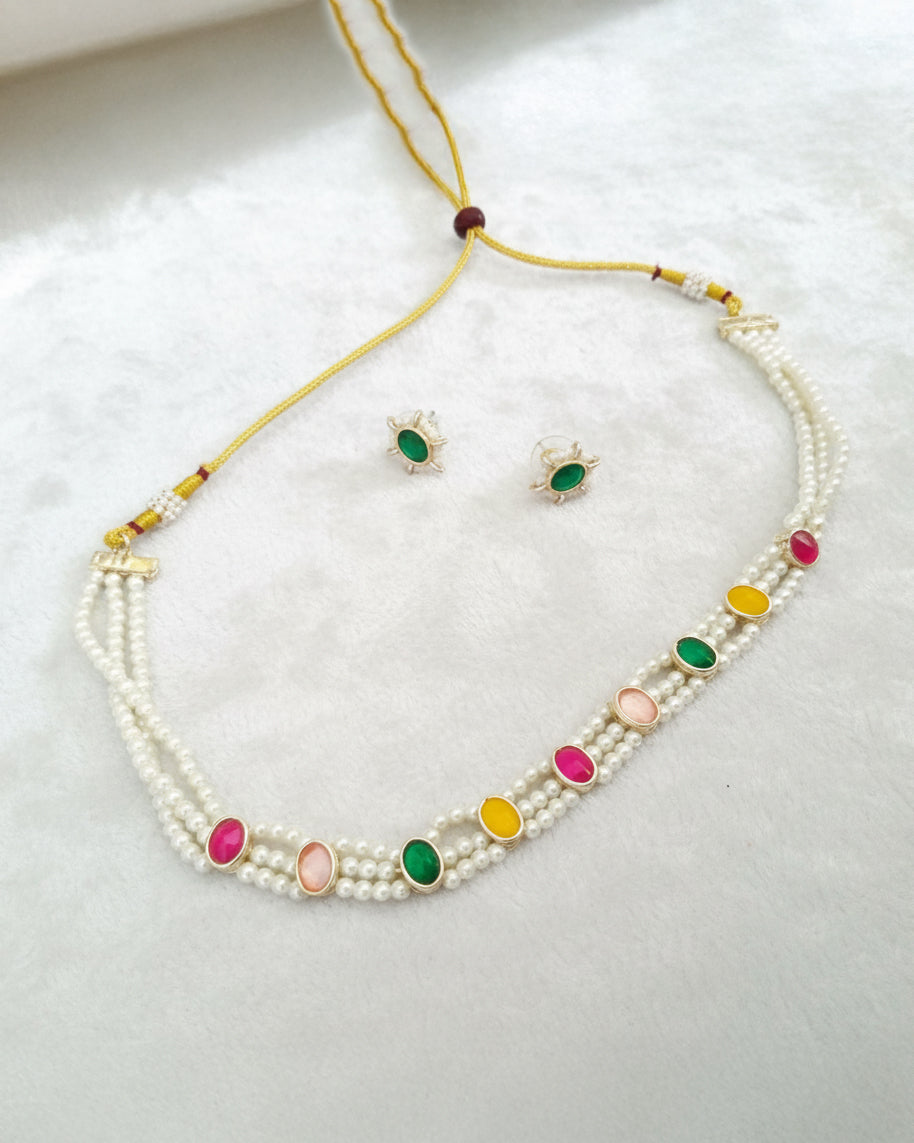 Phool Multi Colored Pearl Choker With Stud