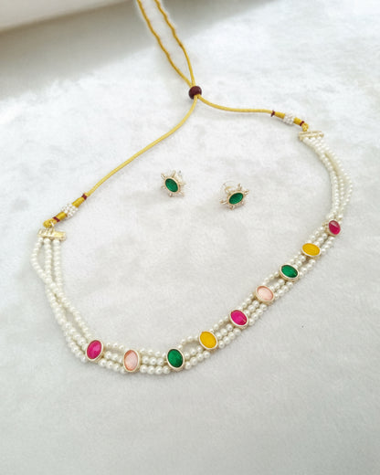 Phool Multi Colored Pearl Choker With Stud