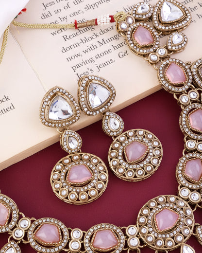Blush Kavita Premium Polki Dupe Necklace with Earring and Teeka