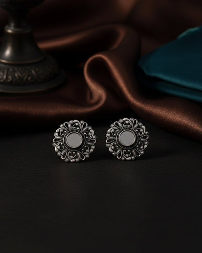 Silver Ranya Oxidised Stud Earrings