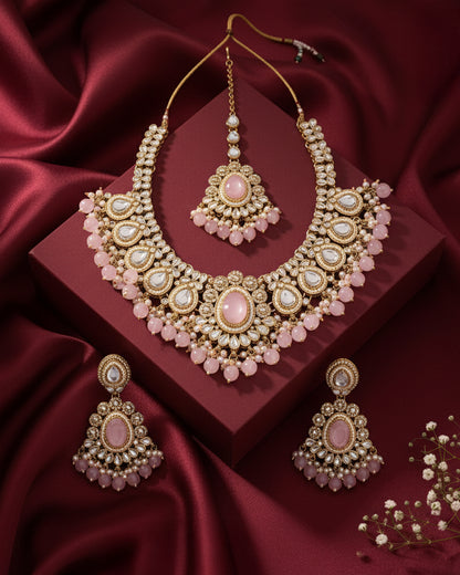 Blush Kavisha Premium Polki Dupe Necklace Set with Earring and Teeka