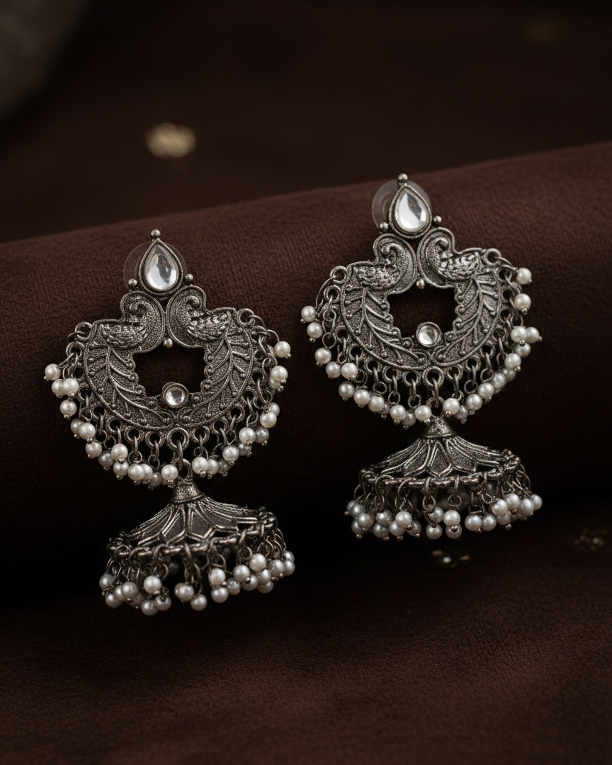 Silver Aseera Oxidised Jhumka Earrings