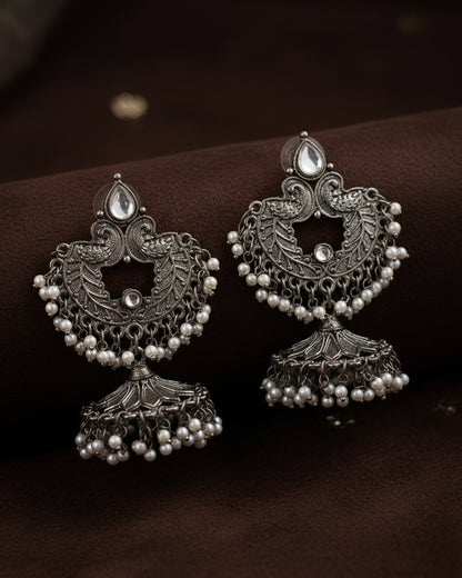 Silver Aseera Oxidised Jhumka Earrings