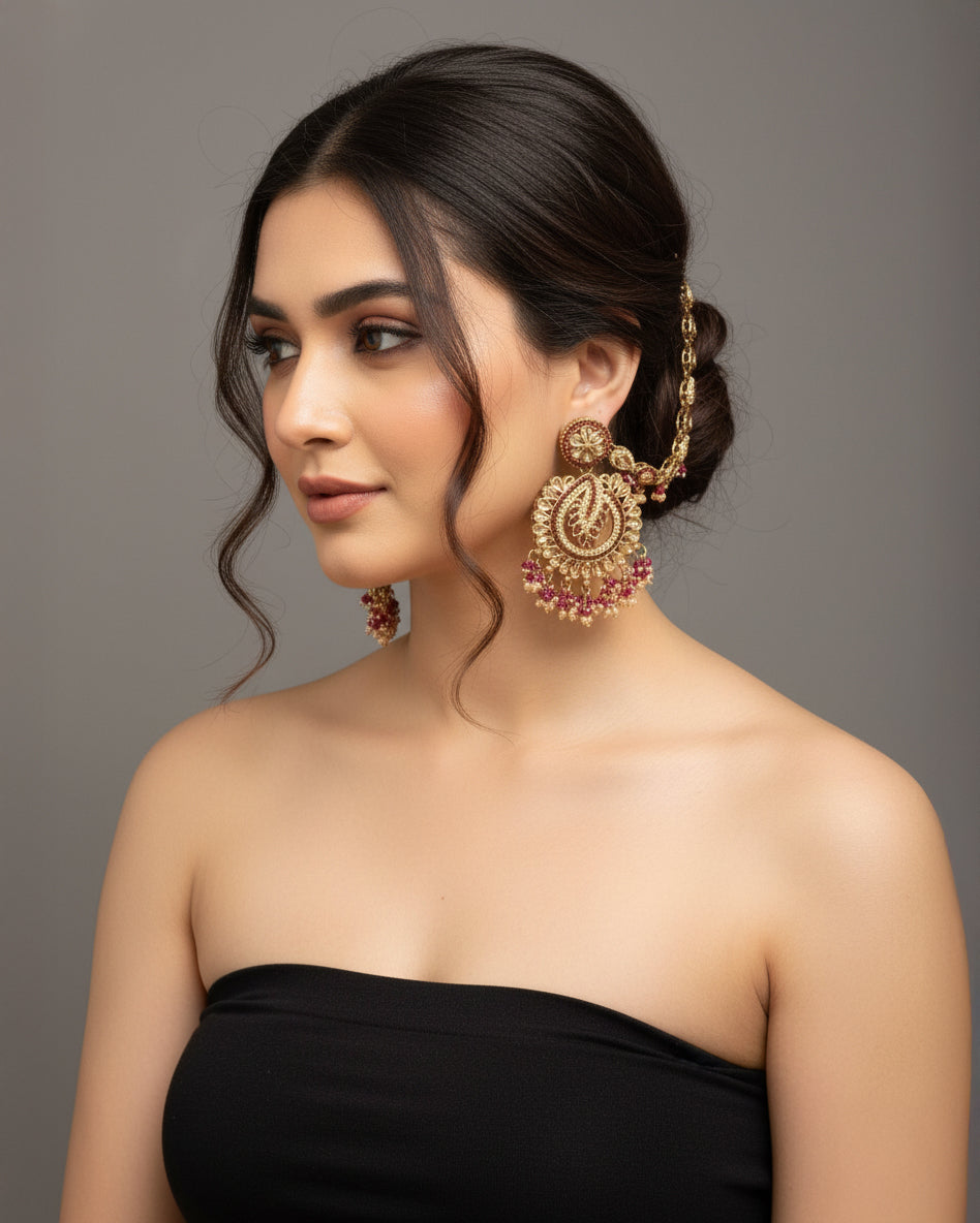Purple Arajashree Bahubali Chandbali with Sahara