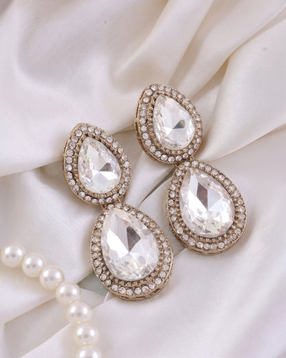 Silver Ishmrita Premium Designer Zircone Polki Dupe Earring