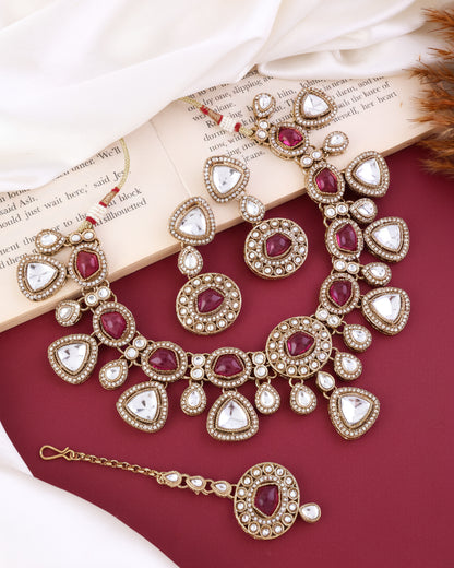 Onion Kavita Premium Polki Dupe Necklace with Earring and Teeka