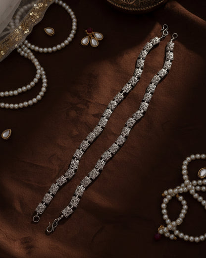 Silver Yash Oxidised Anklet - 2 Pair