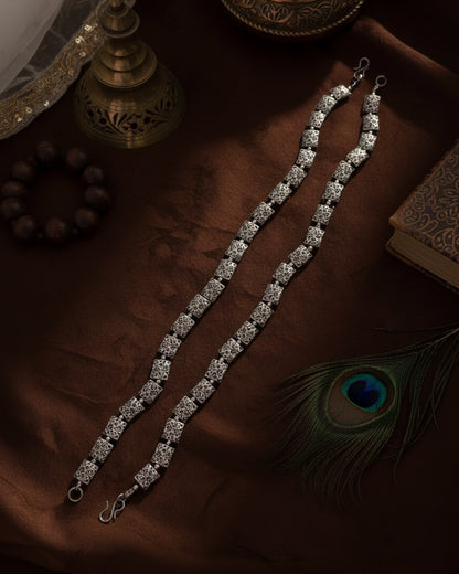 Silver Yash Oxidised Anklet - 2 Pair