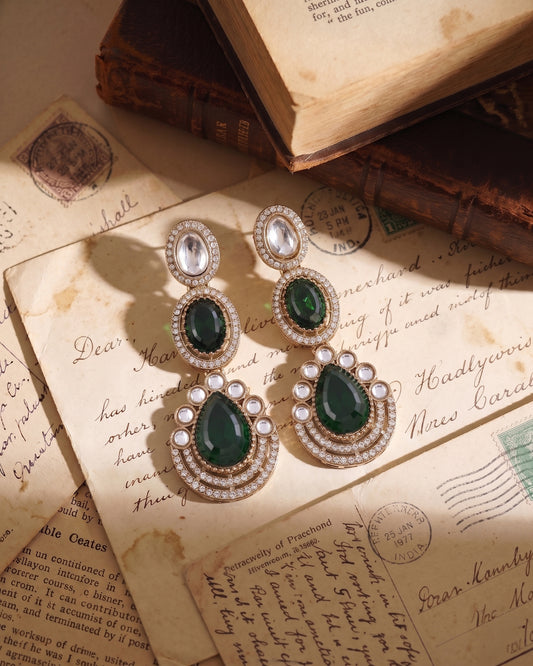 Green Amreen Premium Designer Zircone Polki Dupe Earring