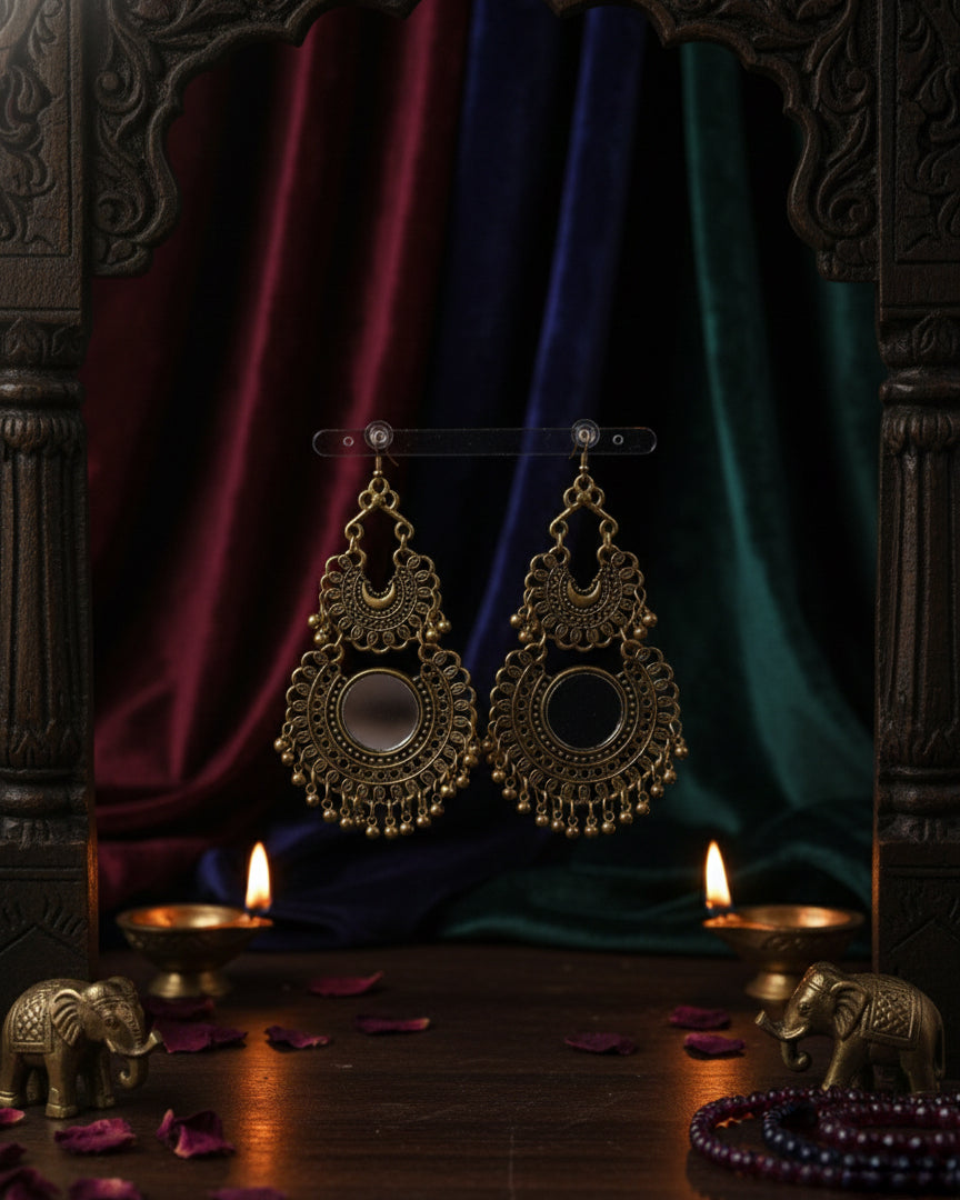 Gold Polished Jaiveer Oxidised Jhumka Earrings
