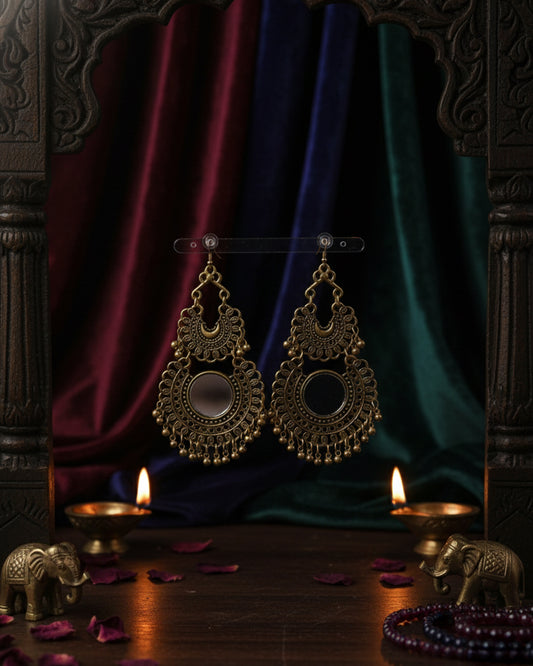 Gold Polished Jaiveer Oxidised Jhumka Earrings