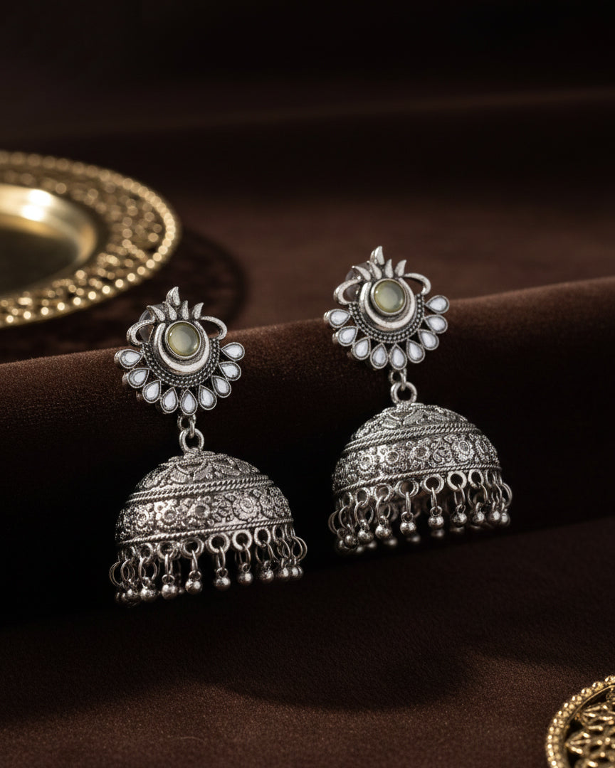 Silver Ayush Oxidised Jhumka Earring