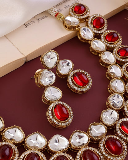Ruby Arshiya Premium Polki Dupe Necklace with Earring and Teeka