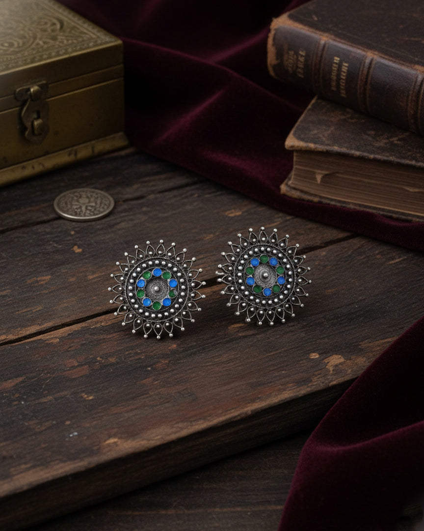 Silver Ridhi Oxidised Stud Earrings