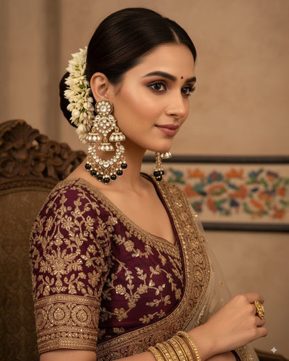 Black Taha Meenakari Zircon Jhumki Earring