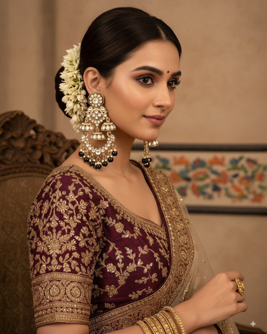 Black Taha Meenakari Zircon Jhumki Earring
