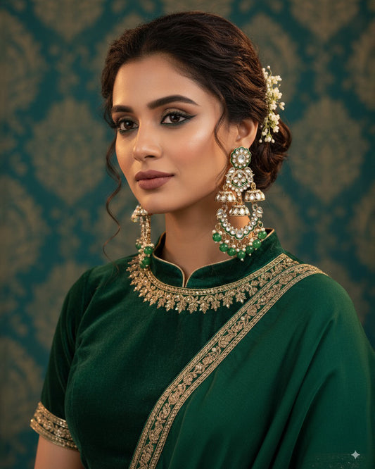 Green Taha Meenakari Zircon Jhumki Earring