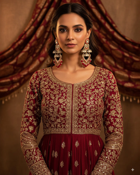 Red Taha Meenakari Zircon Jhumki Earring